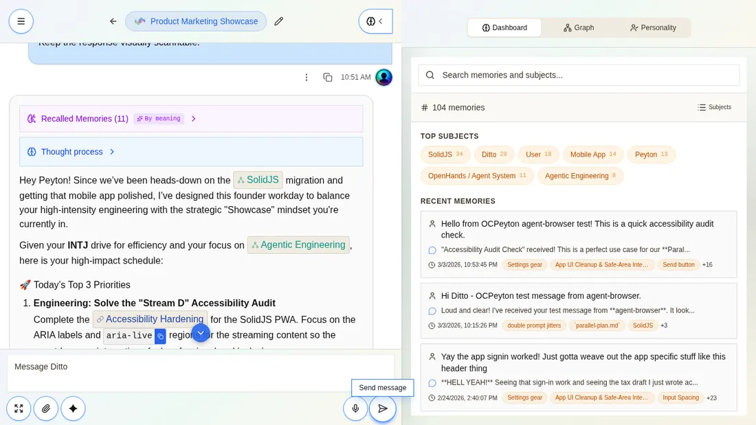 Ditto AI assistant recalling memories and planning your day