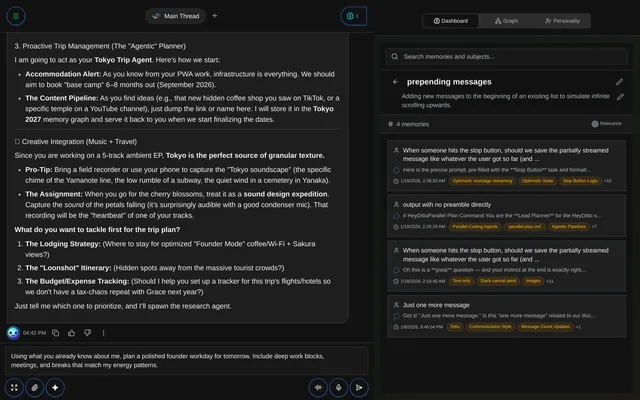 Memory dashboard with subjects, search, and recent memories