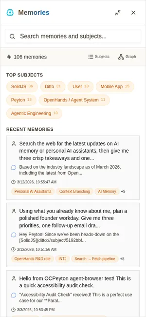 Ditto mobile memory dashboard with subject browser