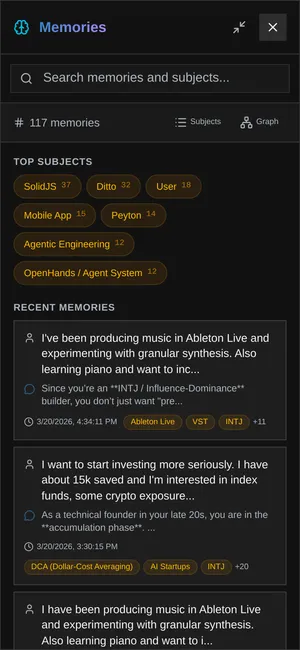 Ditto mobile memory dashboard with subject browser